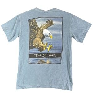 Tide and Timber Mens Shirt S‎ Blue Bald Eagle Graphic Outdoor Fishing Cotton